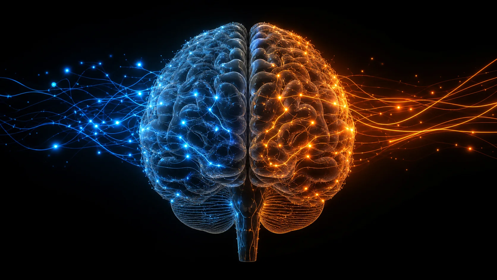 Cerveau partagé entre un circuit bleu de distraction et un circuit orange de progression